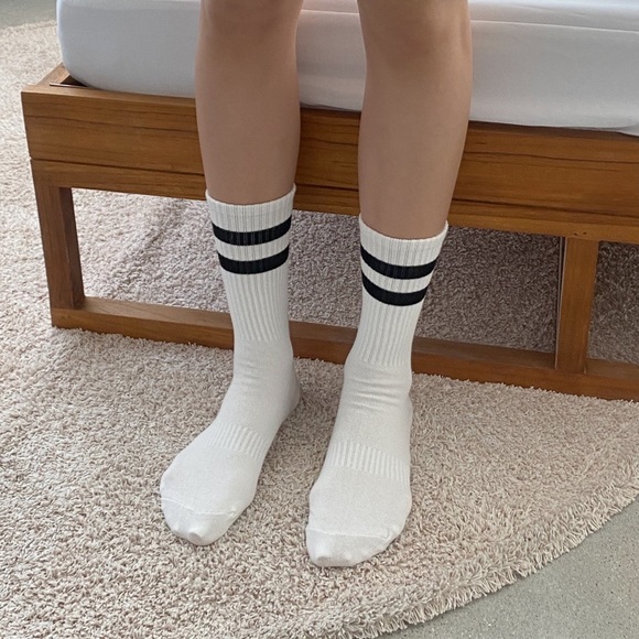 2-Stripe Crew Socks - White with Black Stripes - Picture 2 of 12